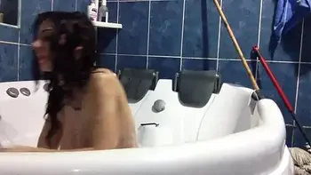 bathroom,bath-tub,natural-tits,shaving,trimmed-pussy