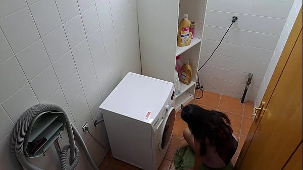 washing-machine,taking-off-condom,milf,laundry-room,laundry