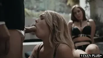 group-sex,blonde,blowjob,riding,lingerie