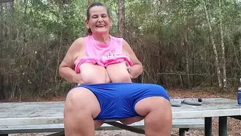 bottomless,topless,picnic-table,corn-silk-hair,huge-natural-tits
