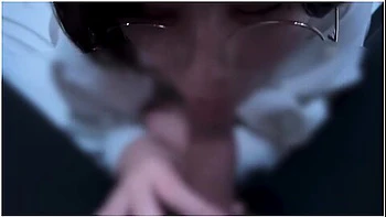 blowjob-cum-in-mouth,pov,couple,glasses,girl-with-glasses