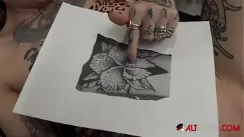 getting-tattooed,tattoo,piercings,blowjob,petite