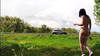 high-heels,highway,stockings,solo,walking-naked