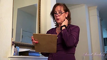 office,high-heels,auntjudys,solo-female,masturbation