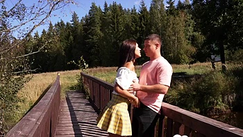 clothed-sex,shaved-pussy,cowgirl,couple,outdoor