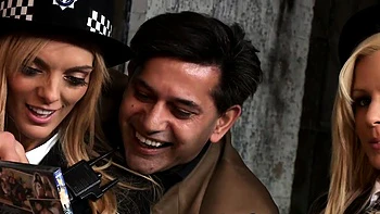 lingerie,uniform,blonde,stockings,cumshot