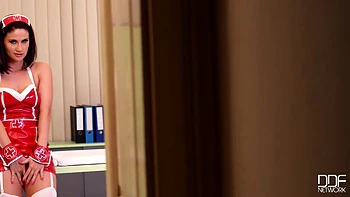 solo-female,tattoo,nurse,stockings,high-heels