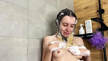 homemade,masturbation,soapy,shower,brunettes