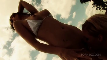 brunette,outdoor,big-tits,lingerie,lesbian