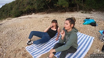 bra,outdoor,beach,natural-tits,socks