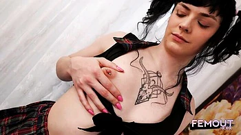 cute,transsexual,mini-skirt,pierced-nipples,masturbation