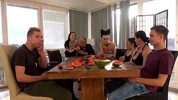 pussy-licking,table,small-tits,food,stockings